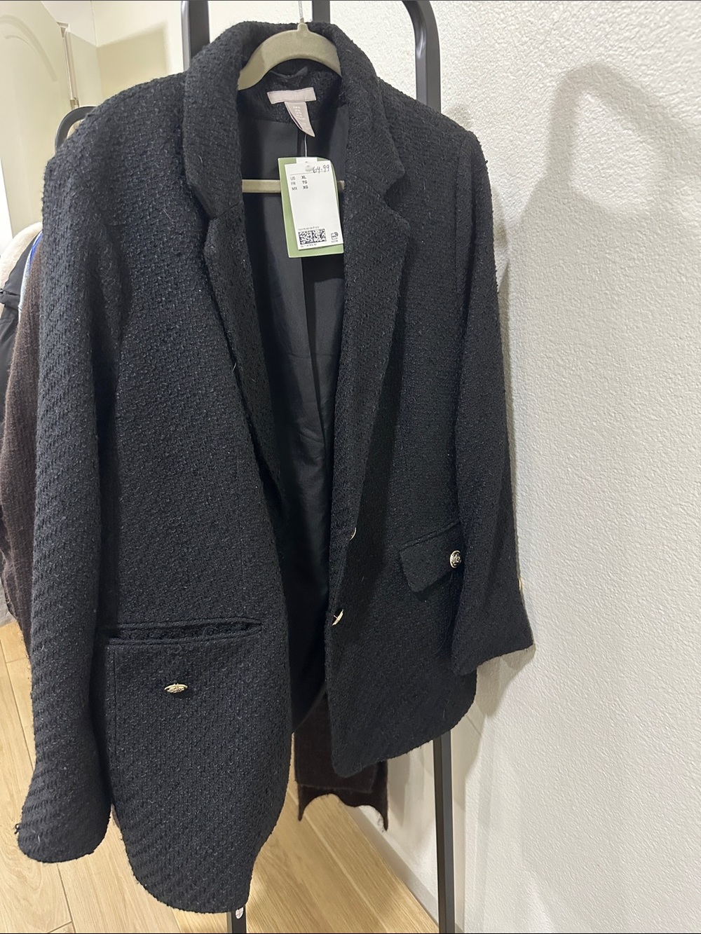 H&M Black Textured Blazer with Gold Buttons